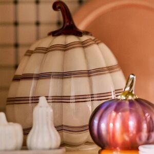 Anthropologie Amber Cloche Small Candle Woody White Birch & Pumpkin